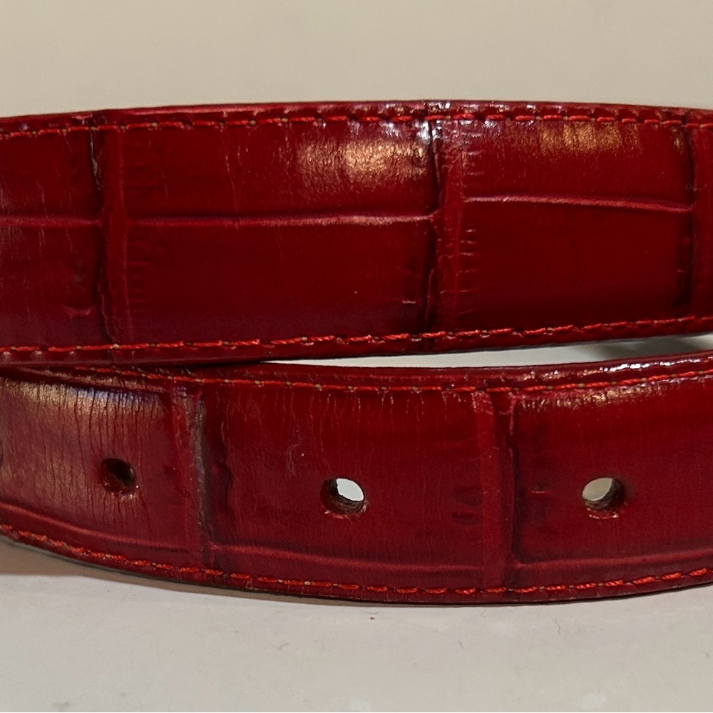 Brighton Red Croc-Embossed Leather Belt ML 32 | Silver Scroll Buckle & Tips USA - Picture 10 of 12